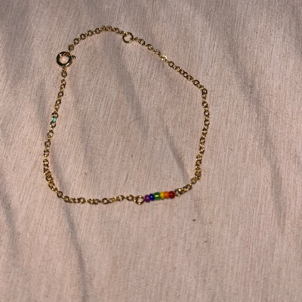 Gold Chain Bracelet with Multicolor Beads